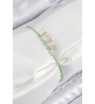 Pirinç Zirkon Taşlı Mavi Boncuklu Model Gold Renk Kadın Bileklik 5886 - HPSBYI9902-1610