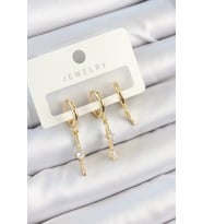 Pirinç Zirkon Taşlı Sallantılı Model Gold Renk 3'lü Çift Kadın Küpe Set - TJ-BKP10815