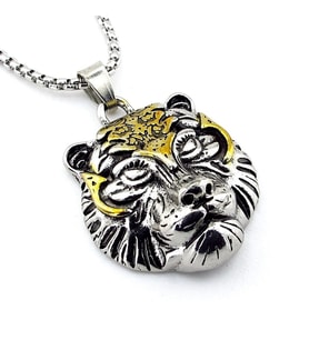 Bengal Kaplanı Tiger Sarı Gümüş Renkli Paslanmaz Çelik Erkek Kolye Q0894