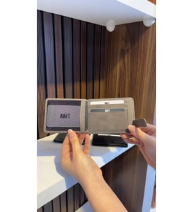 Hakiki Deri Mıknatıslı Kartlık  Mona 1103 (Gri)