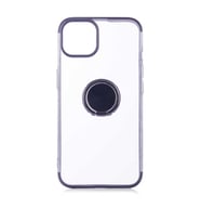 iPhone 13 Kılıf Kenarları Renkli Yüzüklü Manyetik Silikon (Siyah)