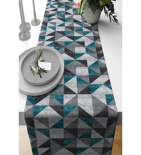 Petrol Yeşili Geometrik Premium Masa Örtüsü Runner RNR378
