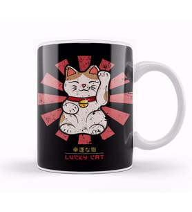 Lucky Cat Retro Japanese Kupa Bardak Porselen