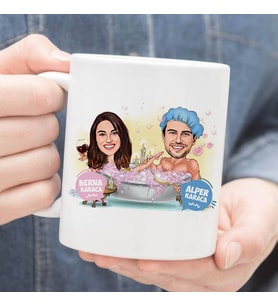 Kişiye Özel Küvetteki Çiftler Karikatürlü Kupa Bardak