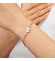 925 AYAR ROSE KAPLAMA ZİRKON TAŞLI ÇİÇEK MODEL GÜMÜŞ BİLEKLİK