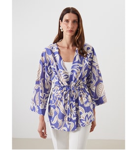 LCWAIKIKI Classic Mor Şal Yaka Desenli Kadın Kimono
