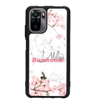 Xiaomi Redmi Note 10 - 10s Uyumlu Mermerli Sakura Tasarımlı Glossy Telefon Kılıfı