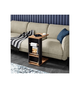 Tekerlekli Yan Sehpa Rulo Havlu Takılabilir Koltuk Sehpası C Sehpa Zigon