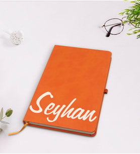 BK Gift Kişiye Özel El Yazılı Turuncu Termo Deri Defter Model 2