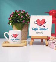 Sağlık Teknikeri Ahşap Altlıklı Türk Kahvesi Fincanı ve Dekoratif Taş Baskı