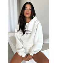 Unisex Oversize Hoodie - Blessed Tasarım Sweatshirt (Beyaz)