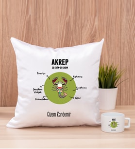 Kişiye Özel Akrep Burcuna Hediye Kare Yastık ve Fincan