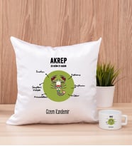 Kişiye Özel Akrep Burcuna Hediye Kare Yastık ve Fincan