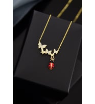 925 Ayar Gümüş Gold Kaplama Uğur Böcekli Kelebek Kolye