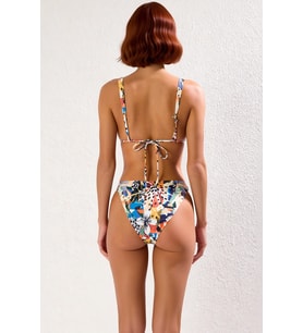 Kadın Bikini Takımı Üçgen Kap Balensiz Üst Düşük Bel Bağlamalı Alt Soyut Desenli Örme Kumaş