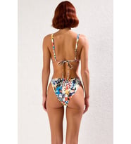 Kadın Bikini Takımı Üçgen Kap Balensiz Üst Düşük Bel Bağlamalı Alt Soyut Desenli Örme Kumaş
