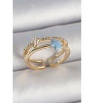 Pirinç Gold Renk 2'Li Zirkon Taşlı Mi Yıldız Figür Ayarlanabilir Kadın Yüzük TJ-BYK3739