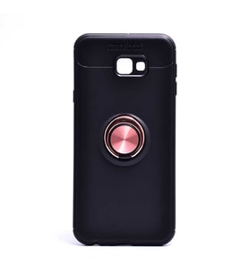 Samsung Galaxy J4 Plus Kılıf Yüzüklü Magnetli Ravel Case (Siyah-Rose Gold)