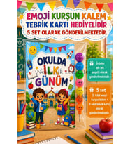5 Adet Okulda İlk Günüm Yazılı Hediye Seti 1. Sınıf- Sene Başı Emoji Kurşun Kalem Tebrik Kartı Hediyeli