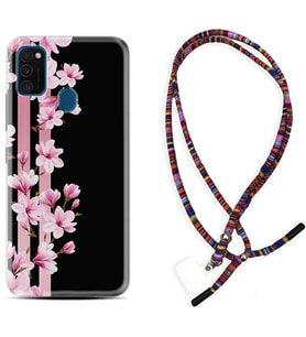 Samsung M21 M22 M23 M30 M31S M32 Kılıf Boyun Asklı Rasta Silikon Pink Flowers 3 1393