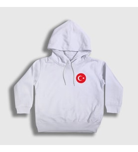 Presmono Unisex Çocuk Beyaz Türk Bayrağı Ay Yıldız Yuvarlak Logolu Kapüşonlu Sweatshirt 444749tt