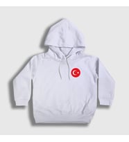 Presmono Unisex Çocuk Beyaz Türk Bayrağı Ay Yıldız Yuvarlak Logolu Kapüşonlu Sweatshirt 444749tt