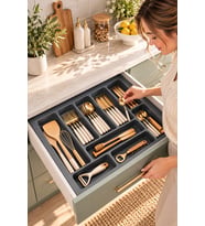 Çekmece İçi Kaşıklık Organizer – 10 Bölmeli Antrasit Gri Çatal Kaşık Düzenleyici, 50x45 cm Mutfak Çe