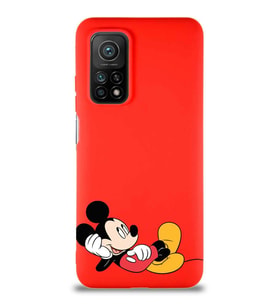 Xiaomi Mi 10T Soft Premier Kapak Mickey Mouse-F Tasarımlı Silikon Kılıf - Kırmızı (Şeffaf)