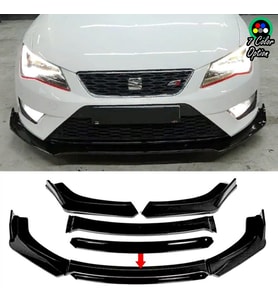 Seat Leon Fr Siyah Renkli Şeritli Dilli Ön Lip 4 Prç Parlak Siyah ABS