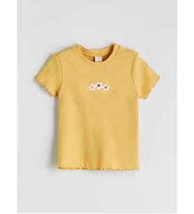 LCW Kids Sarı Bisiklet Yaka Çiçekli Kız Çocuk Tişört