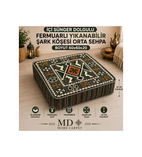 Şark Köşesi Halı Kumaşlı Orta Sehpa 60x60 cm 20 CM Yükseklikli