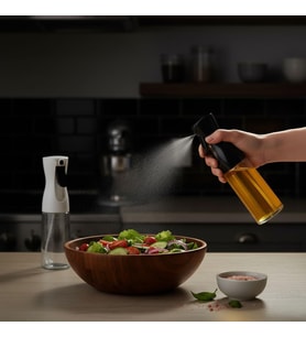 1 Adet Cam Sprey Yağlık, 225 ml Yağ ve Sirke Püskürtücü, Büyük Boy, Çok Amaçlı Mutfak Gereci, Airfryer İçin İdeal (Siyah & Beyaz) (SİYAH)