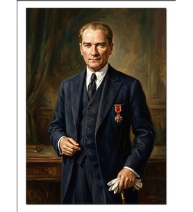 Atatürk Takım Elbiseli Ayakta Portre Dekoratif Kanvas - Mdf Ahşap Tablo