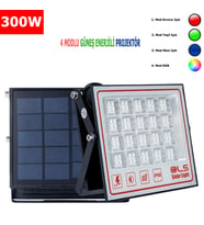 300 SOLAR 5 MODLU GÜNEŞ ENERJİLİ LED PROJEKTÖR  MAVİ YEŞİL KIRMIZI VE RGB RENK AYDINLATMA (Beyaz)