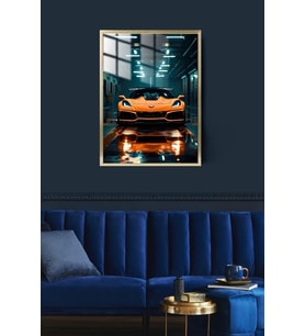 Araba Corvette Çerçeveli Metal Poster Tablo