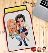 BK Gift Kişiye Özel Evleniyoruz Karikatürlü Taşınabilir Koruyucu Tablet Kılıfı & Organizer Çanta - Kırmızı-4