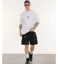 Erkek Kısa Kol Yazlık Tişört Bisiklet Yaka Baskılı Oversize T-Shirt - Beyaz