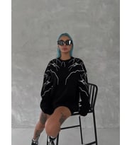 Yıldırım Baskılı Bisiklet Yaka SweatShirt - Siyah