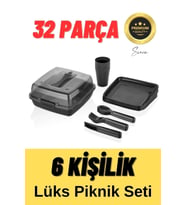 Lüx Piknik Sepeti 6 Kişilik Çatal Bıçak Bardak Tabak Piknik Mangal Kamp Seti 32 Parça