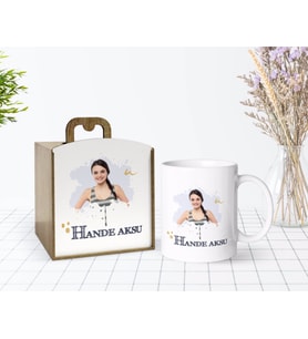 BK Gift Kişiye Özel Ahşap Kutuda İsimli Fotoğraflı Beyaz Kupa Bardak-1