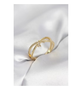 Mey İthalat® Gold Renk Zirkon Taşlı Fiyonk Model Kadın Yüzük