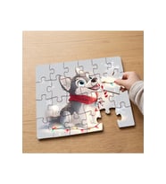 Noelde Sevimli Husky Köpeği Tasarımlı 24 Parça Ahşap Çocuk Puzzle MPK0392
