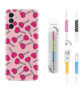 Samsung A23 A31 A32 A50 A51 A52 A53 A70 Kılıf Kablo Koruma Spiral Silikon Heart Lollipop 1414