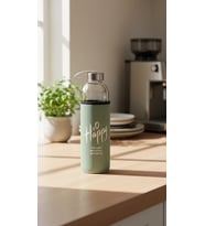 Premium Fıstık Yeşili Kılıflı Cam 1000ml Matara