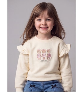 LCW baby Ekru Fırfırlı Kız Bebek Kalın Sweatshirt