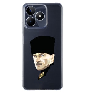 Realme C53 Uyumlu Mustafa Kemal Atatürk Desenli Şeffaf Telefon Kılıfı