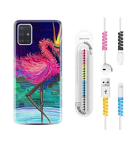 Samsung a71 A72 A73 A7 A9 2018 C7 C9 Kılıf Kablo Koruma Spiral Silikon Queen Flamingo 1748