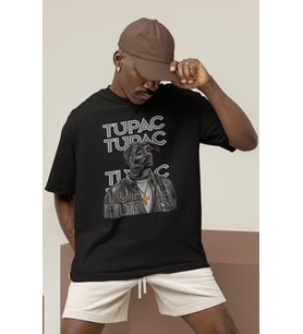 Tasarım Tupac Rapper 2Pac Şarkıcı Baskılı Unisex Oversize Tişört