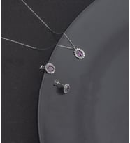 925 Ayar Gümüş Oval Ametist Model Kolye Ve Küpe