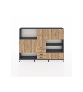 Arges Dolap 9 Raflı 4 Çekmeceli 8 Kapaklı 220x30x163 Antrasit-Çam